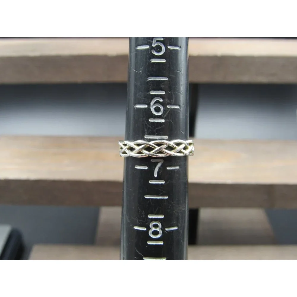 Size 6.75 Sterling Silver Braid Pattern Plain Band Ring - Picture 5 of 7